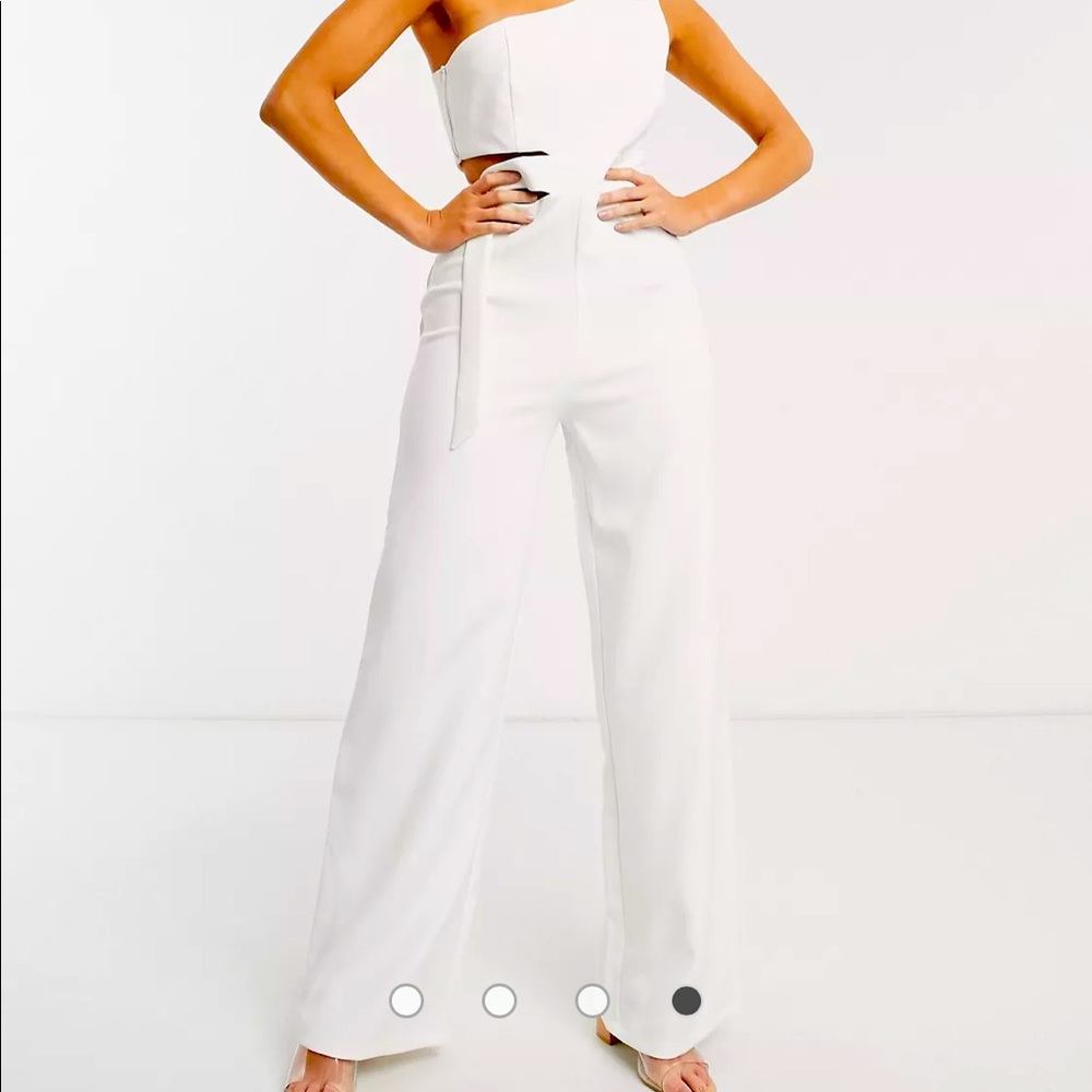 4th + Reckless one shoulder jumpsuit with tie side detail in white